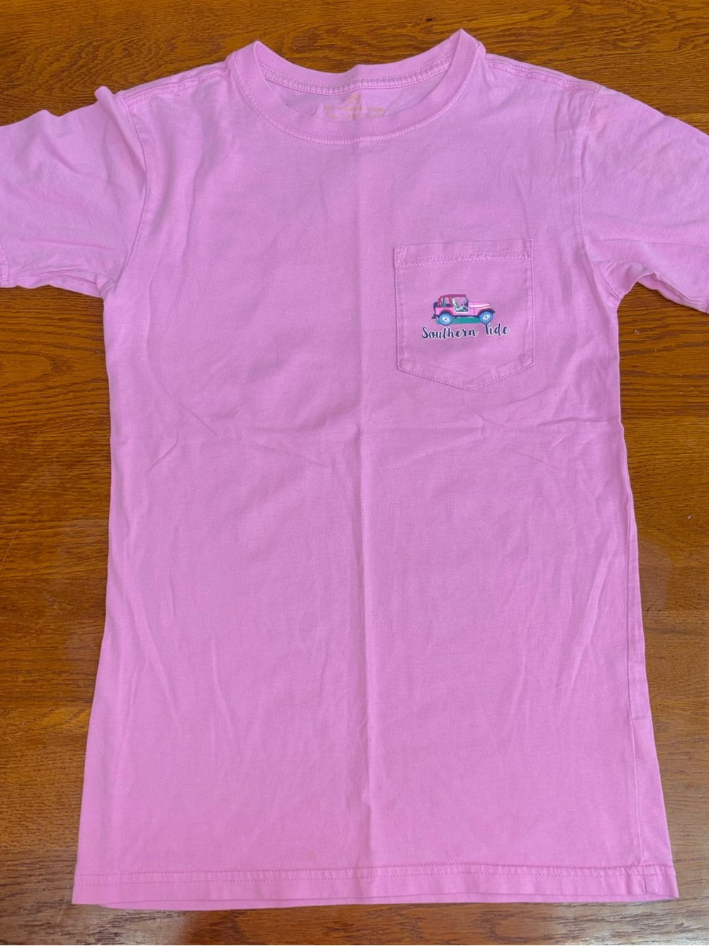 Southern Tide Pink Pocket Tee with Truck Graphic